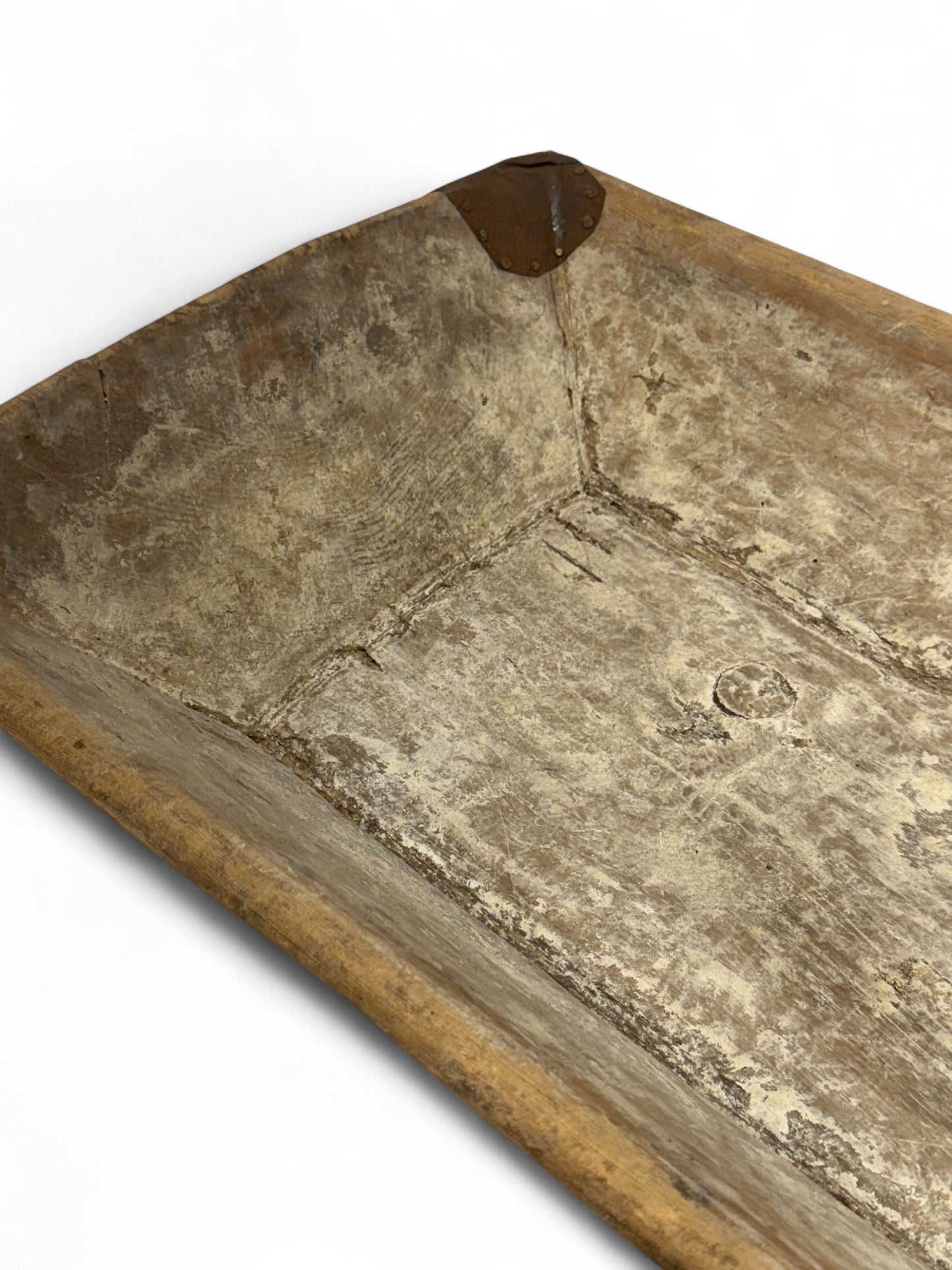 XL Vintage Wooden Bowl with Metal Repairs