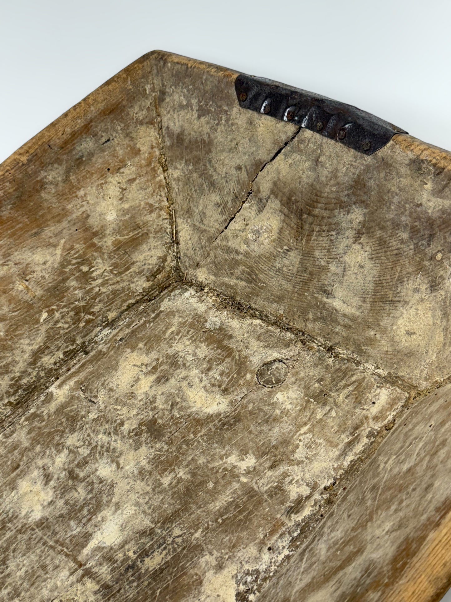 XL Vintage Wooden Bowl with Metal Repairs