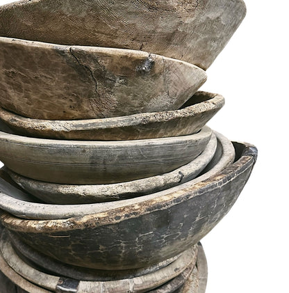 Vintage Wooden Bowl with Metal Accents