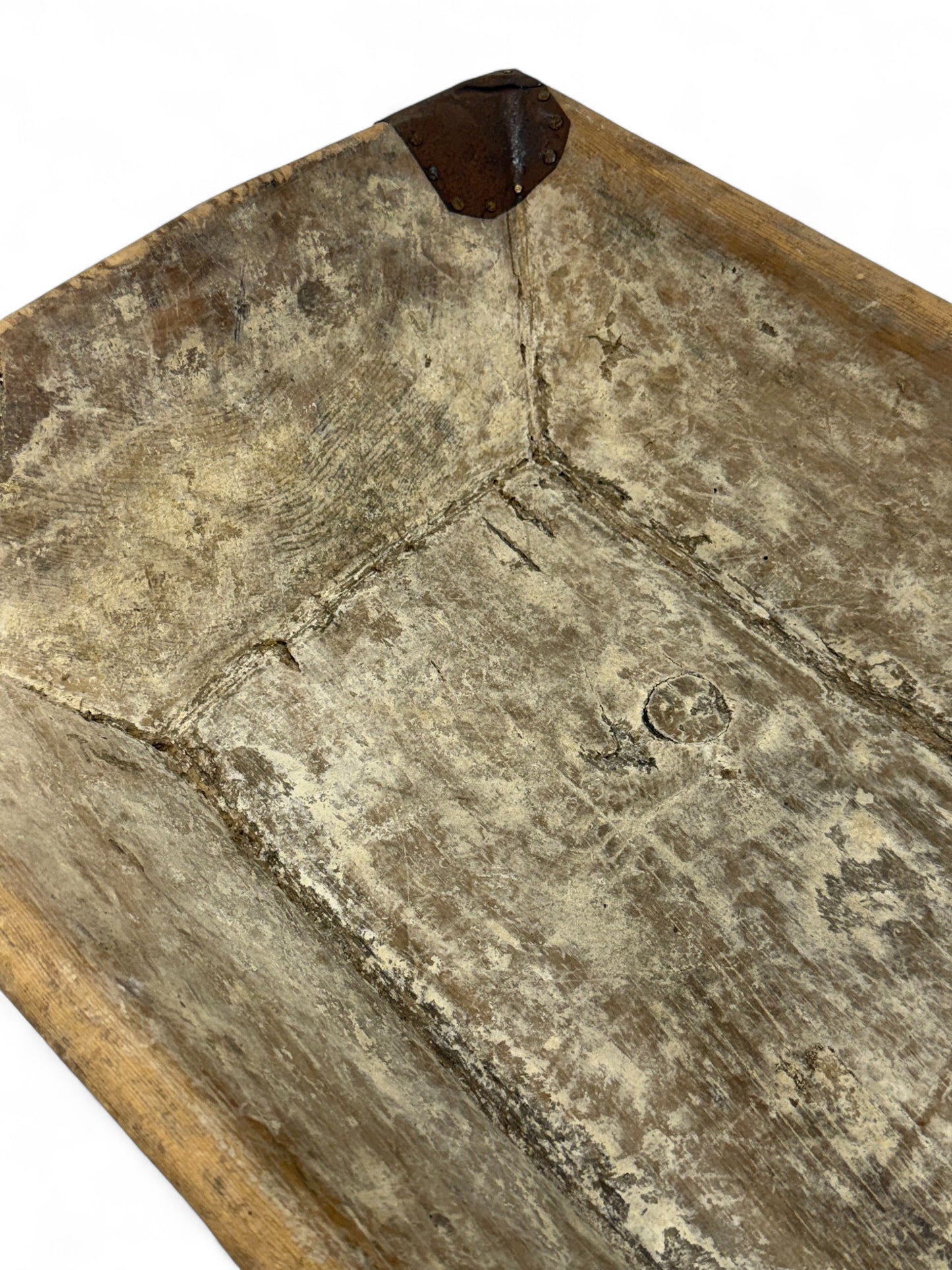 XL Vintage Wooden Bowl with Metal Repairs