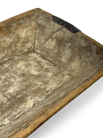 XL Vintage Wooden Bowl with Metal Repairs