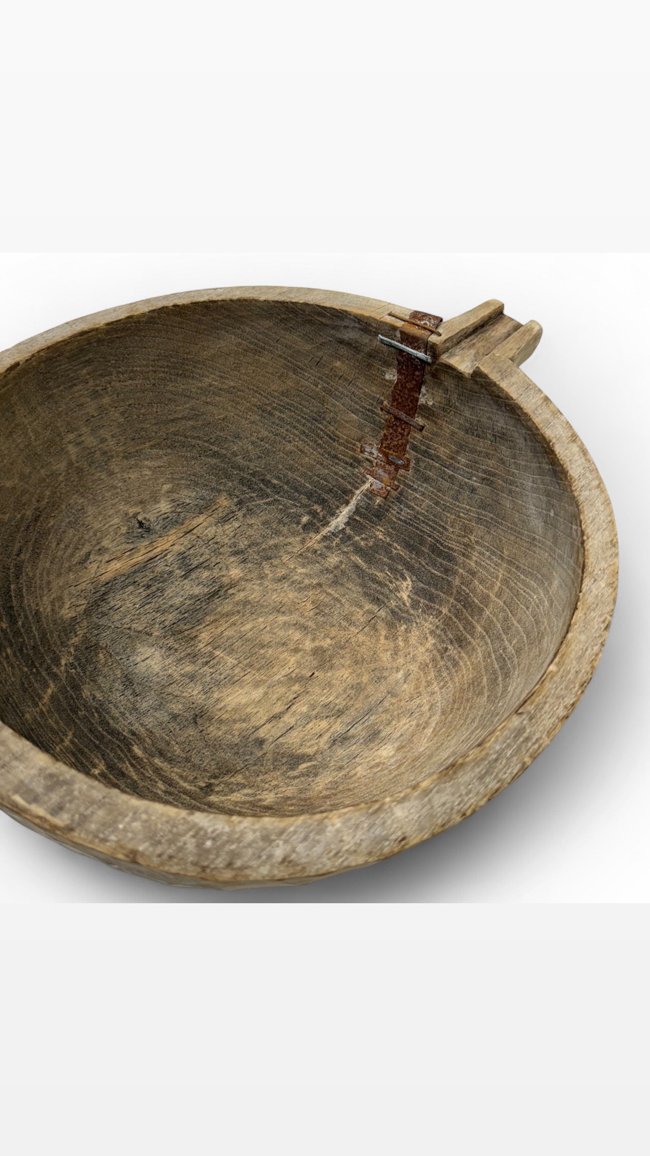 Wooden Milking Bowl with Metal Repairs