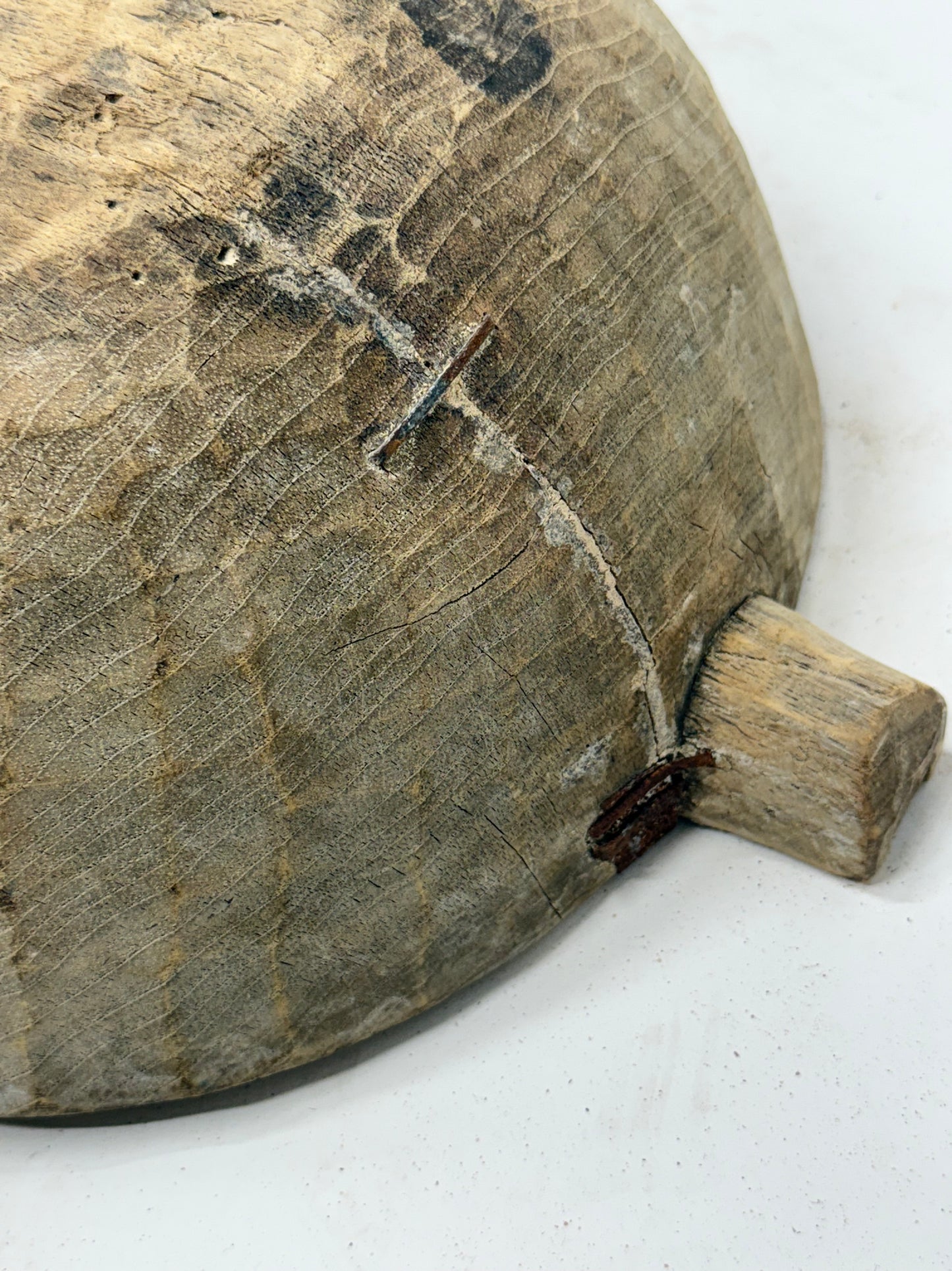 Wooden Milking Bowl with Metal Repairs