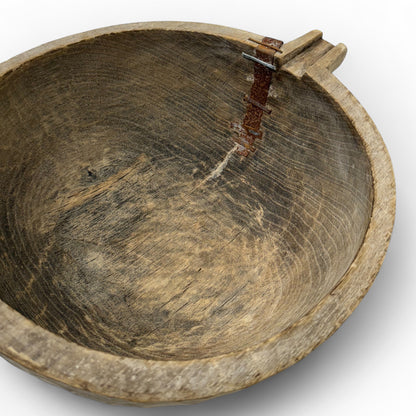 Wooden Milking Bowl with Metal Repairs