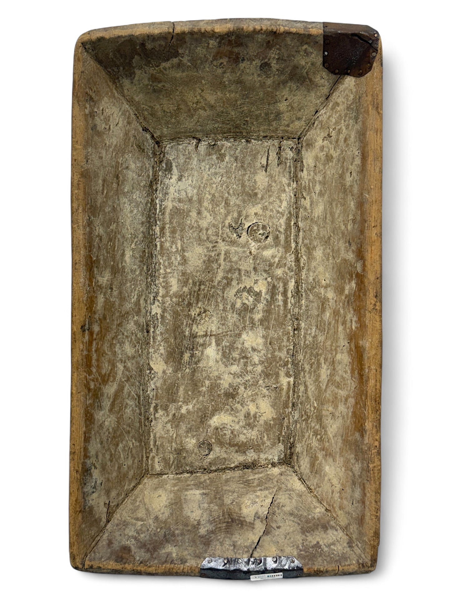 XL Vintage Wooden Bowl with Metal Repairs