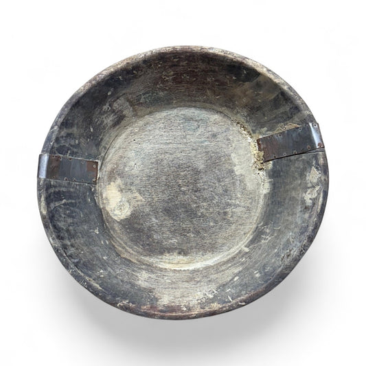 Vintage Wooden Bowl with Metal Accents