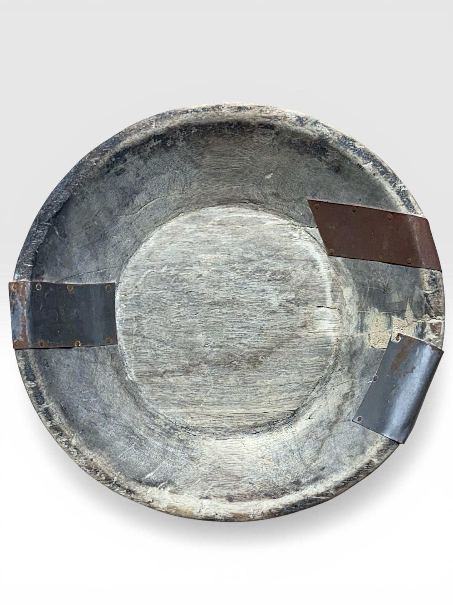Vintage Wooden Bowl with Metal Accents