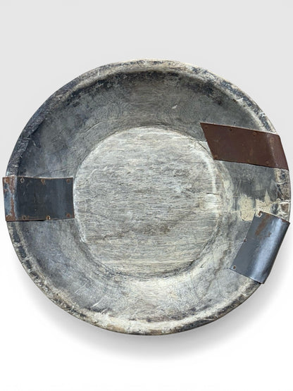 Vintage Wooden Bowl with Metal Accents