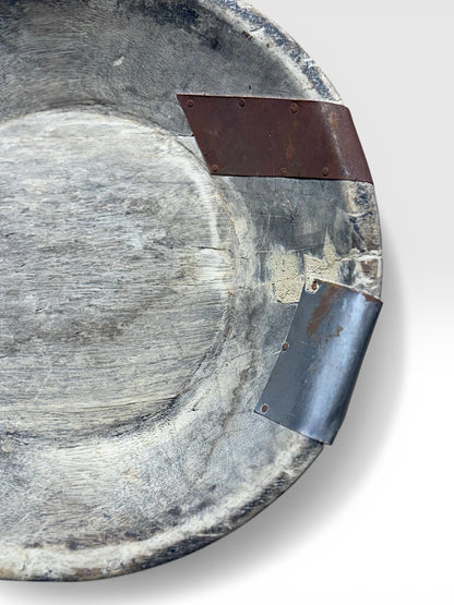 Vintage Wooden Bowl with Metal Accents