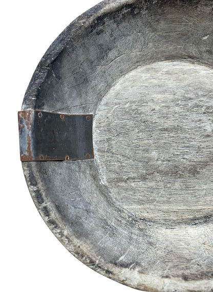 Vintage Wooden Bowl with Metal Accents