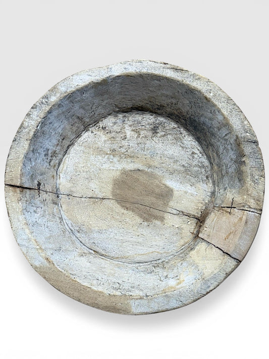 Vintage Wooden Bowl with Metal Accents