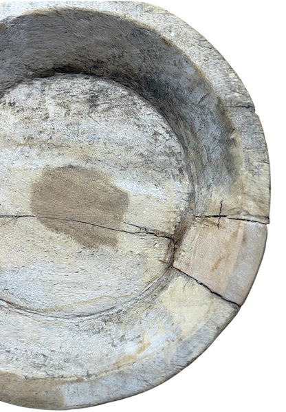 Vintage Wooden Bowl with Metal Accents